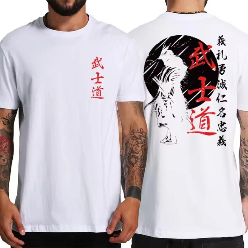 Japan Samurai Spirit T Shirts For Men Japanese Style Back Print Loose Oversized Tops T-shirt Bushido Male Gifts Tee