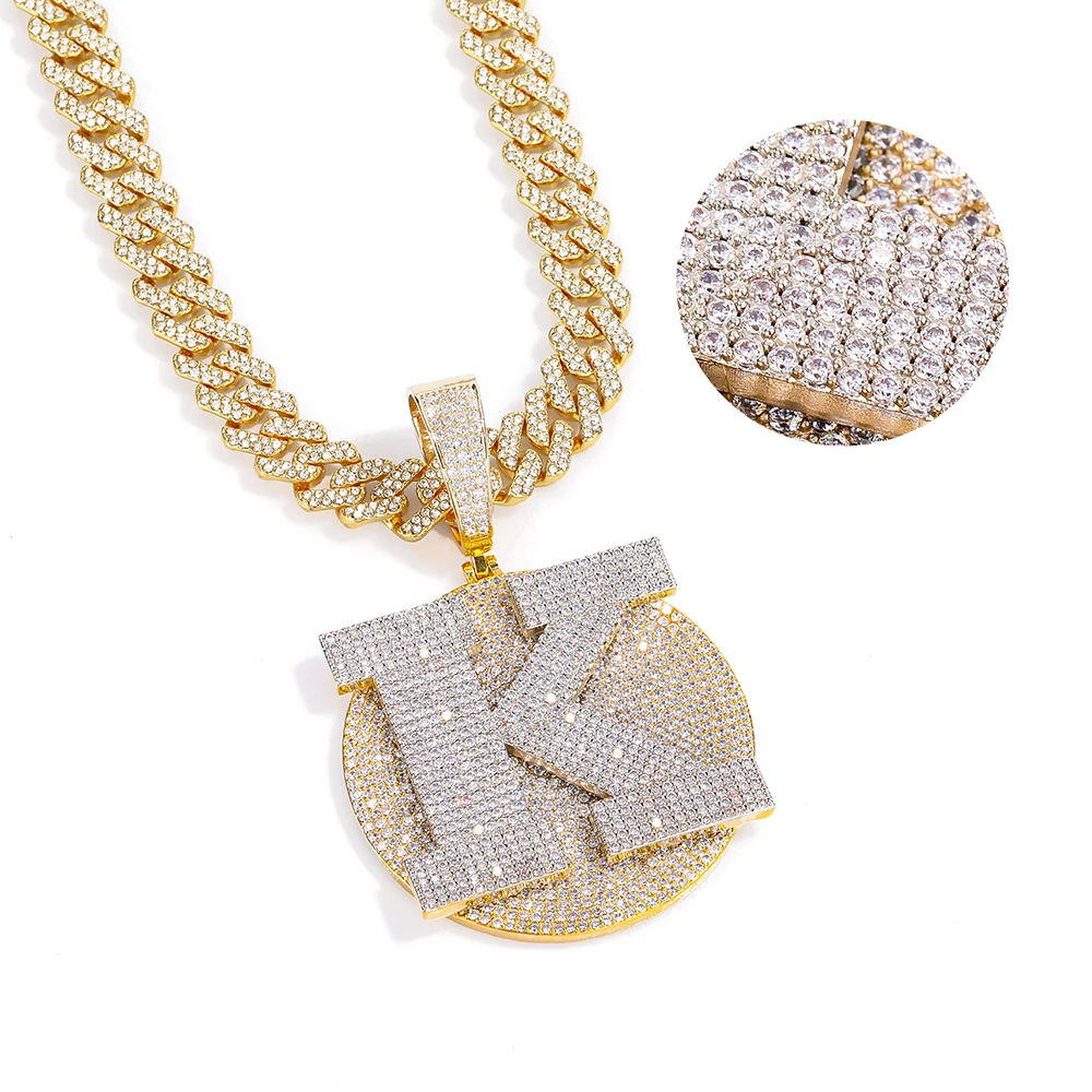 

Iced Out Hip Hop Oversize Capital A~Z Letter Two Color Pendant Bling Cubic Zirconia Necklace Luxury Rapper Rock Custom Jewelry