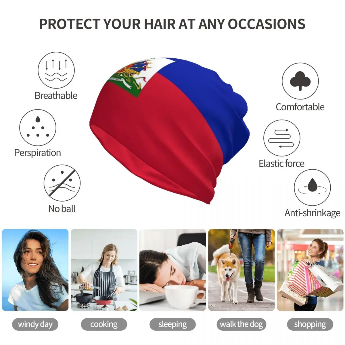 Haiti Flag Print Bandana Neck Gaiter Face Scarf Warm Balaclava Beanies Hat for Men Women Adult Windproof view 4