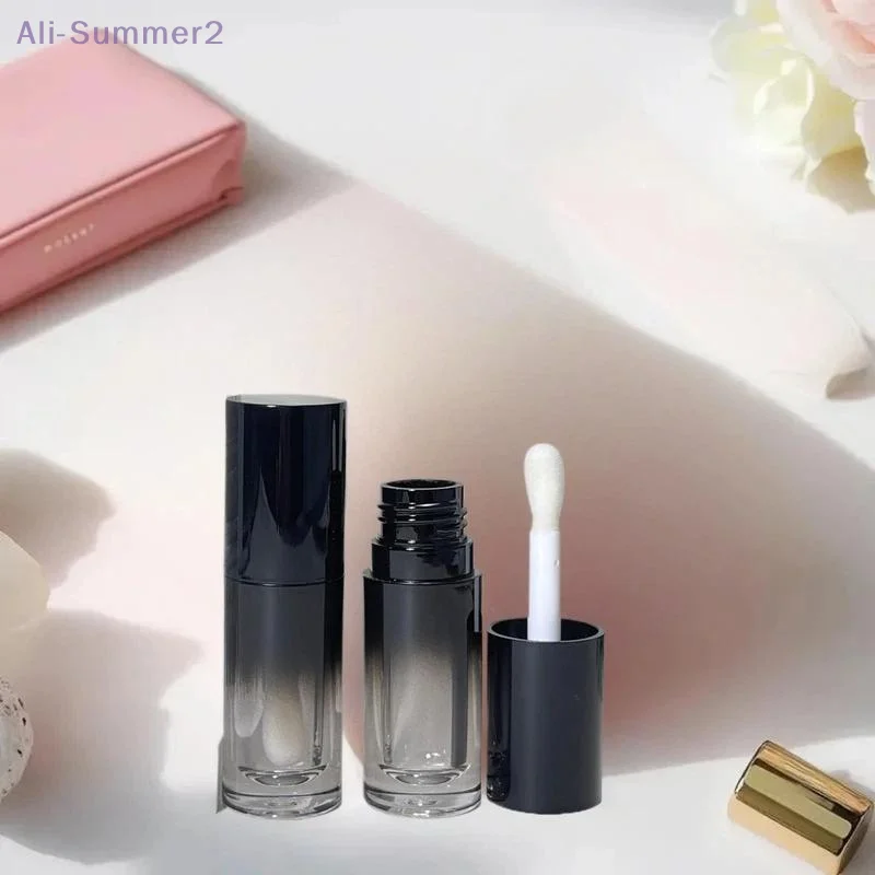 {MX} 1/5 قطعة 6 مللي أنابيب ملمع الشفاه الفارغة مع فرشاة متدرجة زجاجة طلاء الشفاه البلاستيكية السوداء لتقوم بها بنفسك حاوية توزيع الشفاه اللامعة #1
