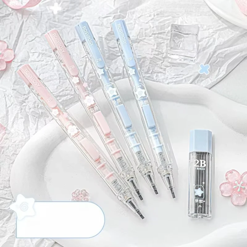 مجموعة أقلام امتحان Lucky Omamori أقلام رصاص ميكانيكية Kawaii Retro يابانية 2B لإعداد الاختبار مع عبوات مستلزمات الكتابة للطلاب