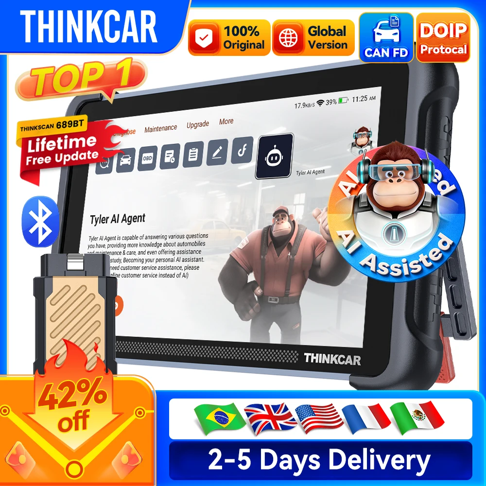 Global Version THINKCAR THINKSCAN 689BT OBD2 Diagnostic Tool DOIP CANFD Bi-directional ECU Coding 35 Resets Lifetime Free Update