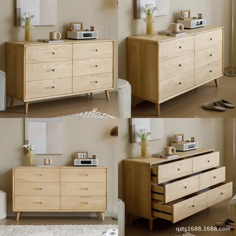 Japanese Solid Ash Wood 6 Drawer Chest Floor to Ceiling Storage Cabinet for Small Apartment Home Organization