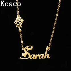 Personalized Birth Flower Chain Name Necklace Stainless Steel Customized Romantic Letter Names Choker Pendant Necklaces Women