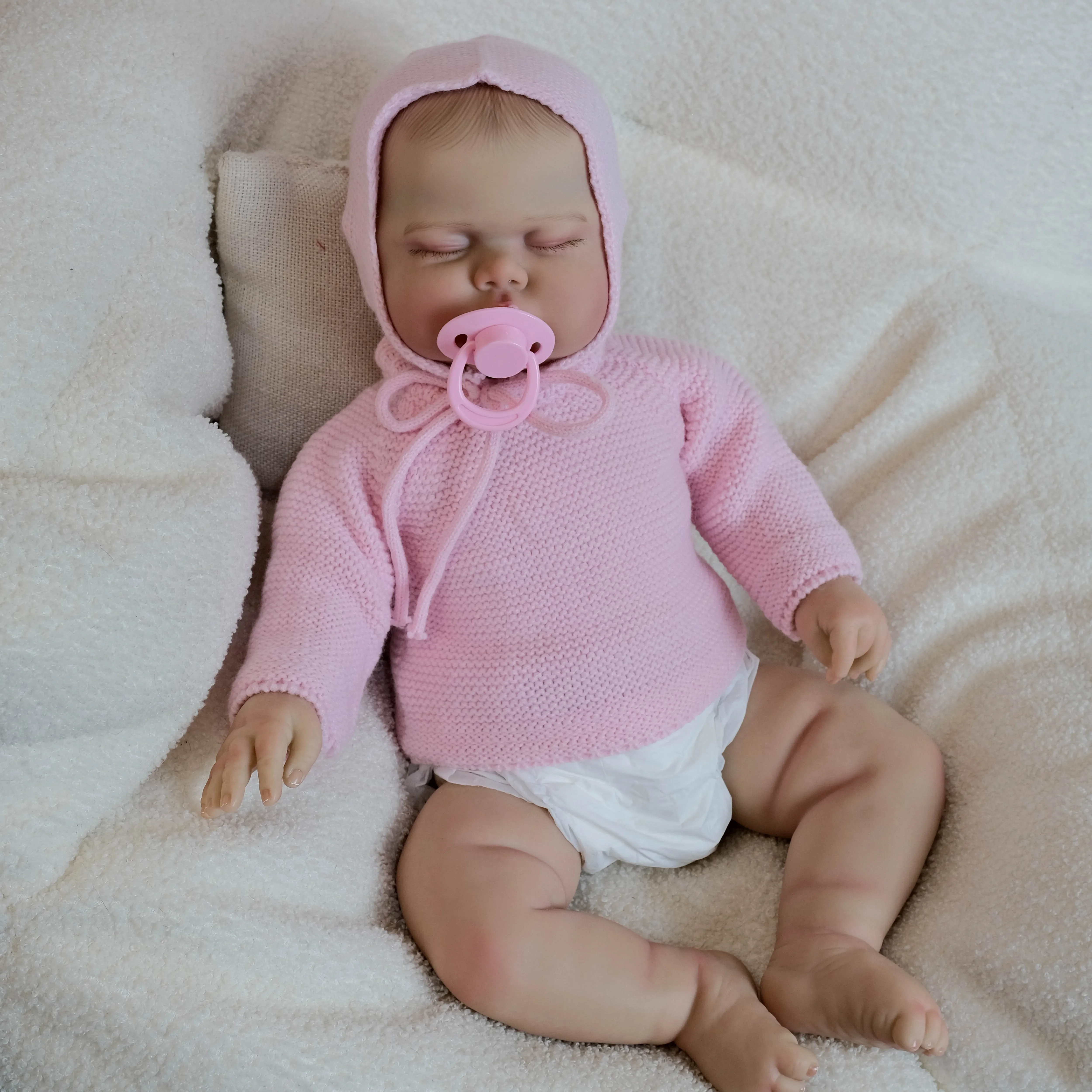 NPK19'' Bebe Pickle Asleep Reborn Baby in Soft Cloth Body Lifelike Toddler 3D Skin with Hand Draw Hair