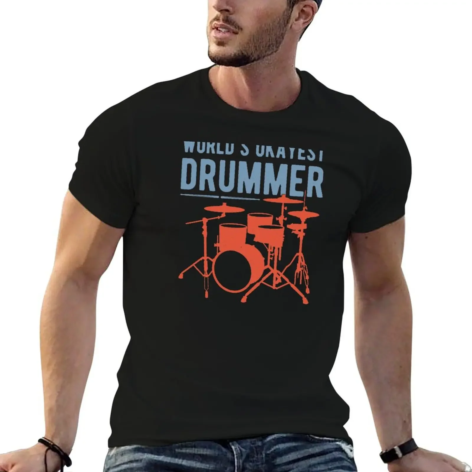 Worlds Okayest Drummer Funny Drummer Drumming T-Shirt graphic t shirts cotton graphic tees black t shirts for men