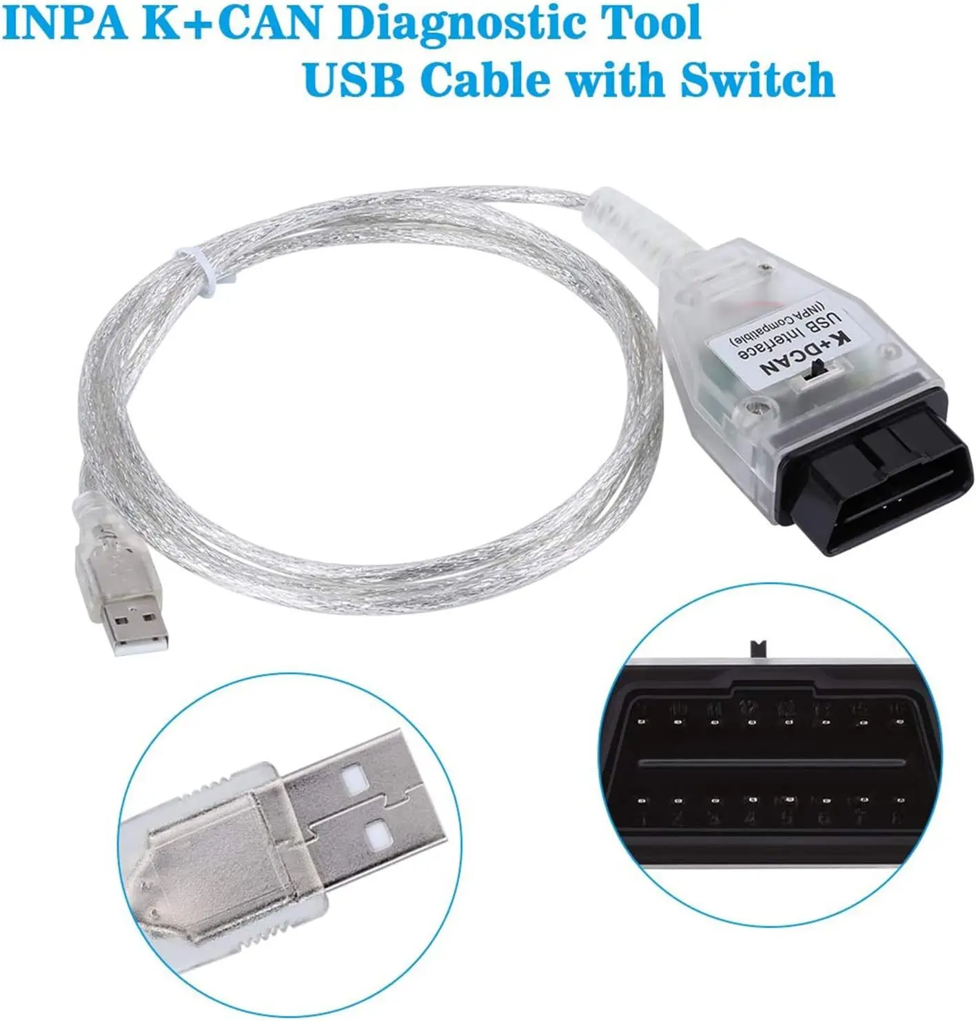 INPA BMW K+DCAN with switch OBD2 USB diagnostic interface for BMW series K+CAN K-Line Automotive Connector Code Diagnostic Tool