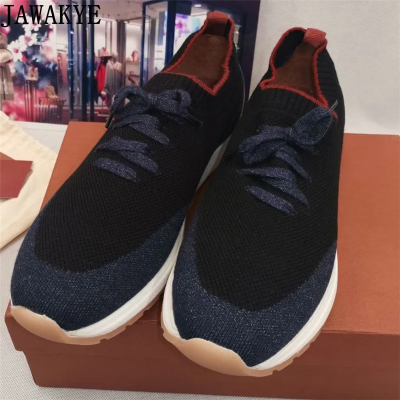 Men & Women\'s Knitted Sneakers Male Business Lace Up Breathable Loafers Casual Flat Shoes Summer Outwear Lover\'s Shoes 35-46