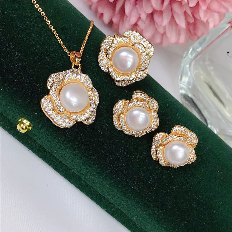 

Zhuji Freshwater Pearl Pendant Three-Piece Set Suit Women All-Match Fashion Accessories Niche Design Clavicle Chain Wholesale