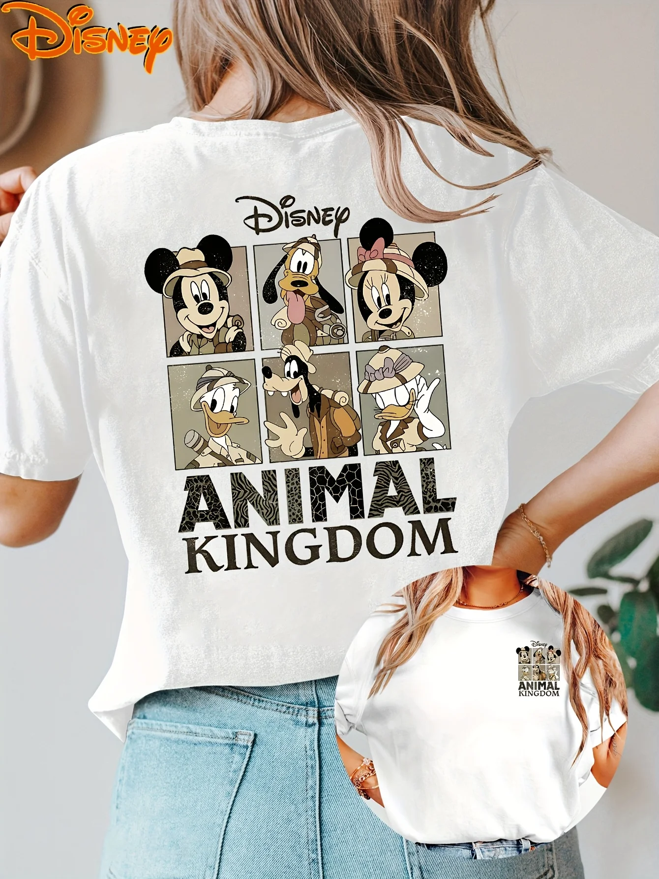 

2025 Disney Pattern Printed Women's Casual Comfortable Unique Smiling Face Black Round Neck Short Sleeve T-shirt