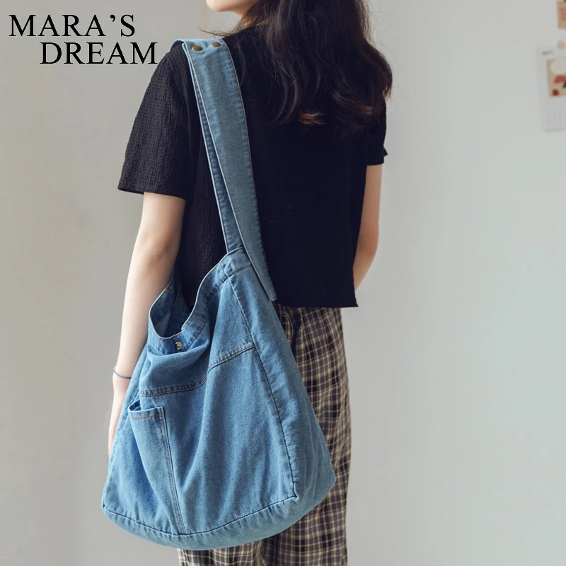 Mara\'s Dream Denim Messenger Bags For Woman Japan Style Unisex Casual Shoulder Bag School Bag Attend Class Large Jeans Bag Solid