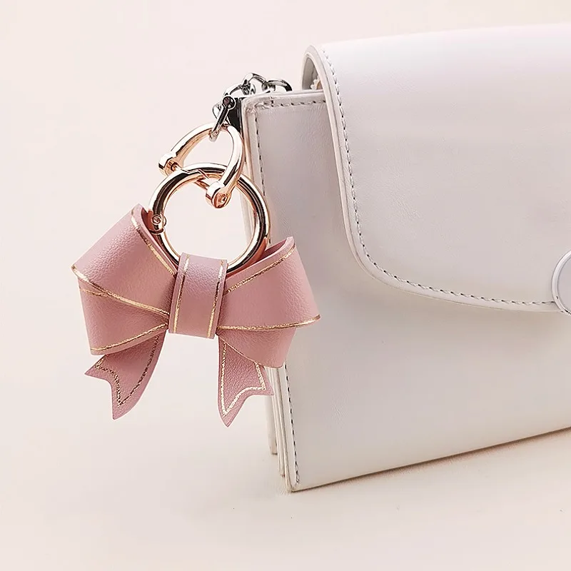 Fashion Bow Handbag Pendant Lovely Pink Keychain Accessories Delicate Bowknot Hanging Decoration Anti-loss Key Chains for Women