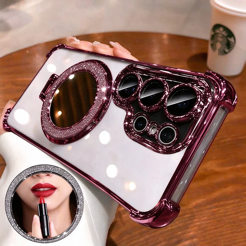 Bling Glitter Mirror Ring Holder Case For Samsung Galaxy S26 S24 S25 Ultra S23 S22 Plus S21 FE A56 A55 A35 A15 A53 Bracket Cover