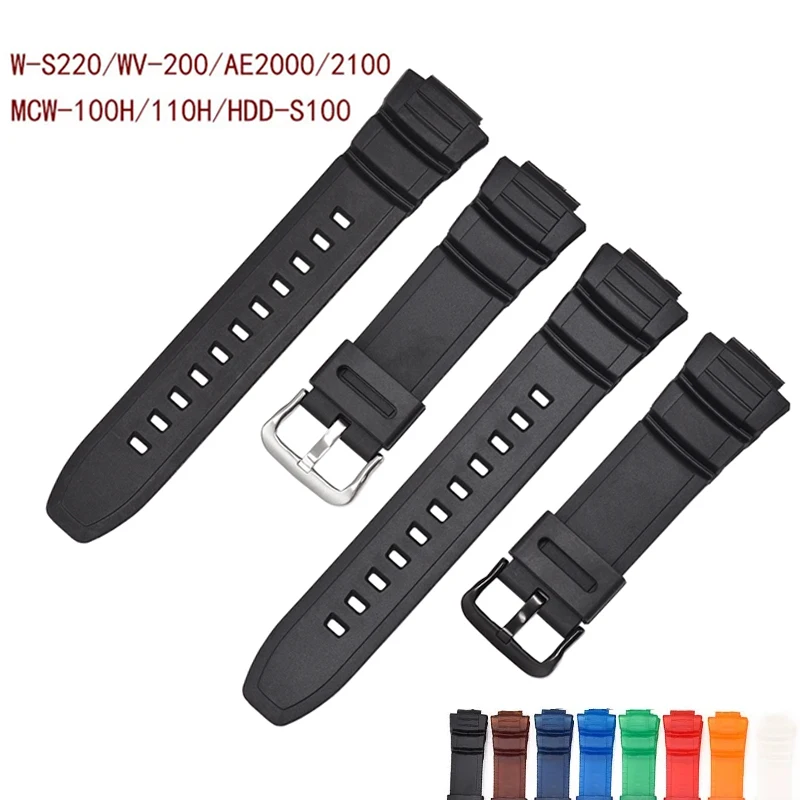 Resin Strap for Casio MCW-100H/110H/W-S220/HDD-S100 WV-200/AE-2000/2100 TPU Silicone Sport Waterproof Wrist Bracelet Watch Band