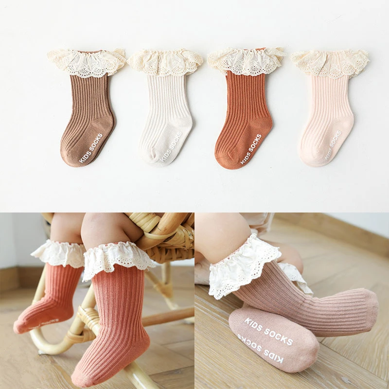 

Baby Socks Girl Newborn Infantil Kid Knee High Lace Socks Toddler Babygirl Anti Slip Cotton Winter Infant Long Sock For 0-3 Year