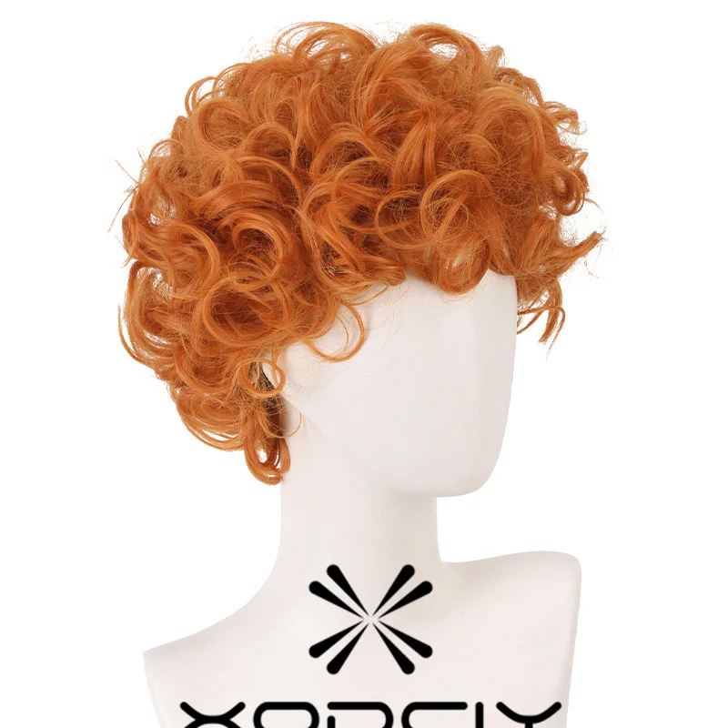 Anime Panty and Stocking with Garterbelt Burifu Cosplay Wig 30cm Short Orange Cruly Hair Heat Resistant Synthetic Wig + Wig Cap