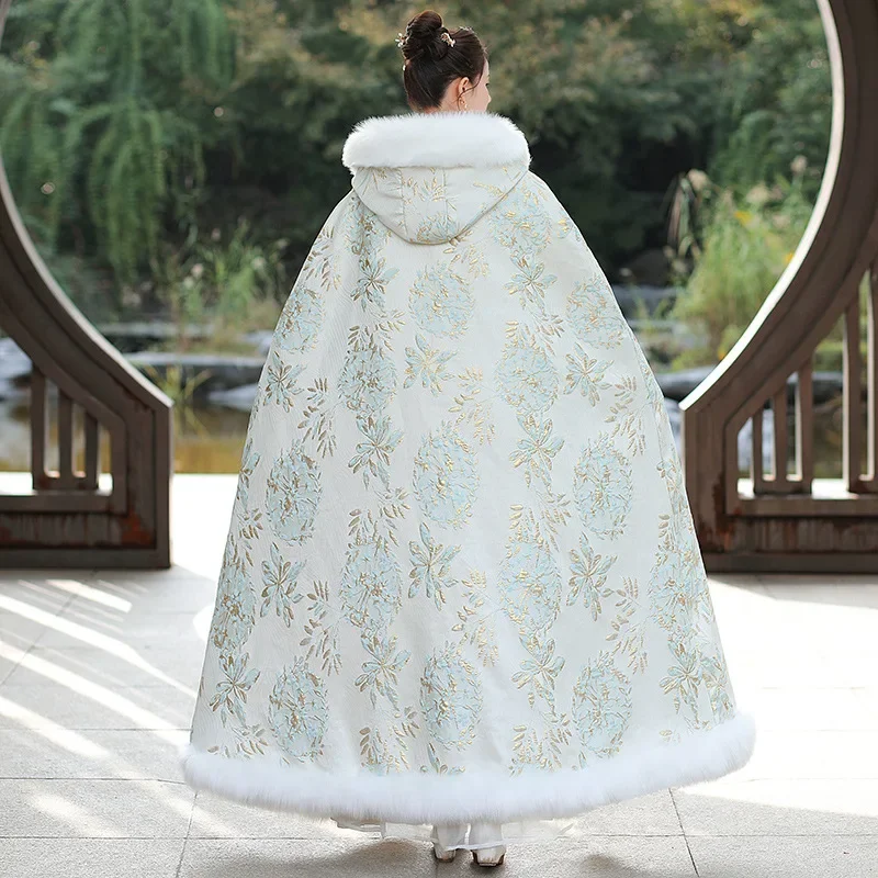 Hanfu 고대 스타일 망토 및 망토, 긴 파일, 두꺼운 겨울