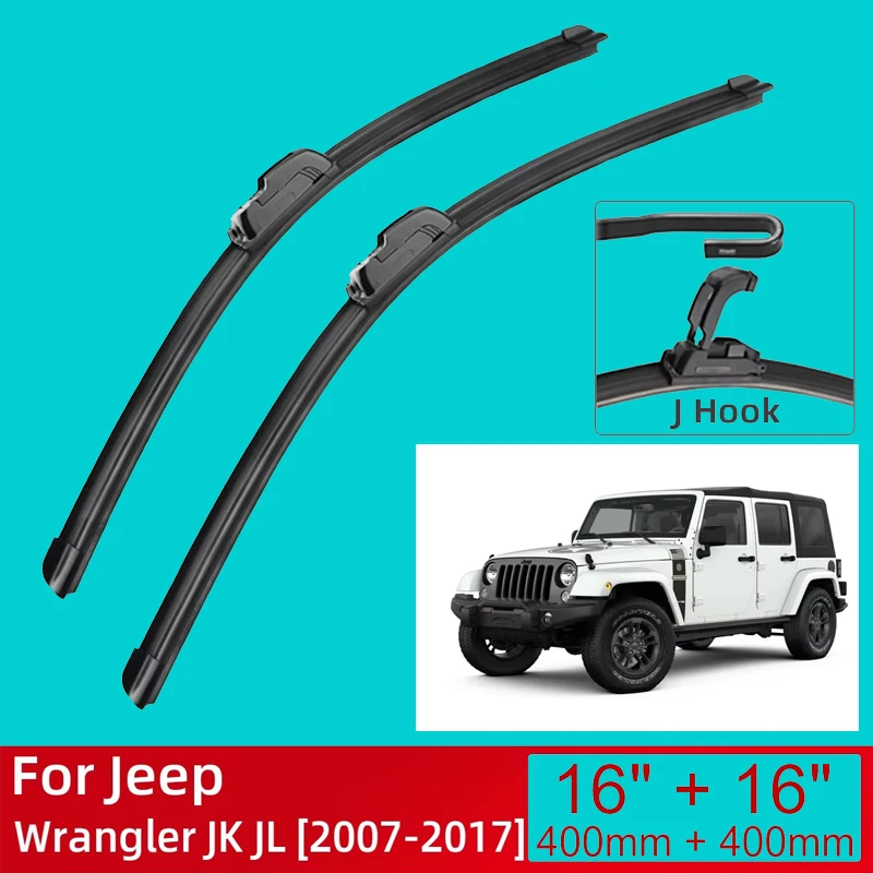 

For Jeep Wrangler JK JL 2007-2017 2008 2009 16"+16" Car Accessories Front Windscreen Wiper Blade Brushes Wipers U Type J Hooks