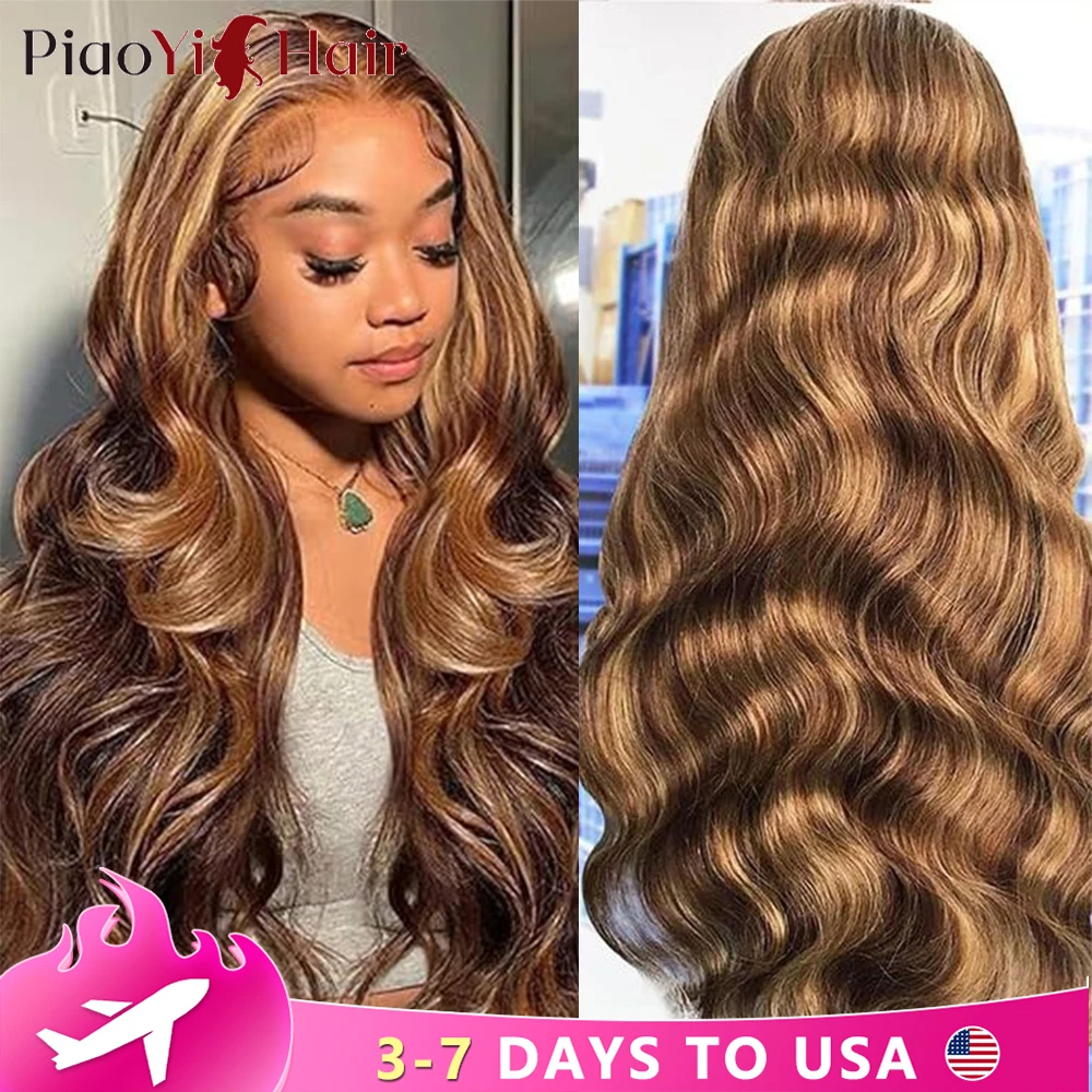 Highlight 13X4 Hd Lace Front Body Pruik Menselijk Haar Braziliaans Menselijk Haar P4/27 Kleur Pruiken Voor Vrouwen Full Body Wave Lace Frontale Pruik