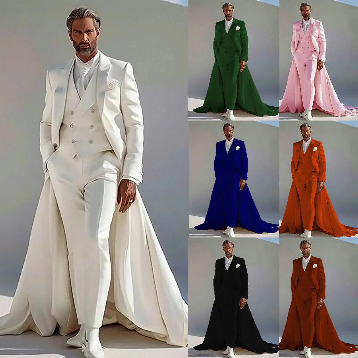 Long Men's Wedding Tuxedos Jacket Frock Coat Formal Cosplay Gothic 3 Pieces Groom Wear Birthday Party