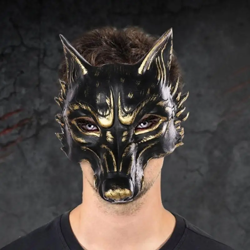 39BB Mask Halloween Cosplays Costume Scary Animal Half Face Mask Pu Foam Mask 3D Wolf Head Mask for Women Man Gifts