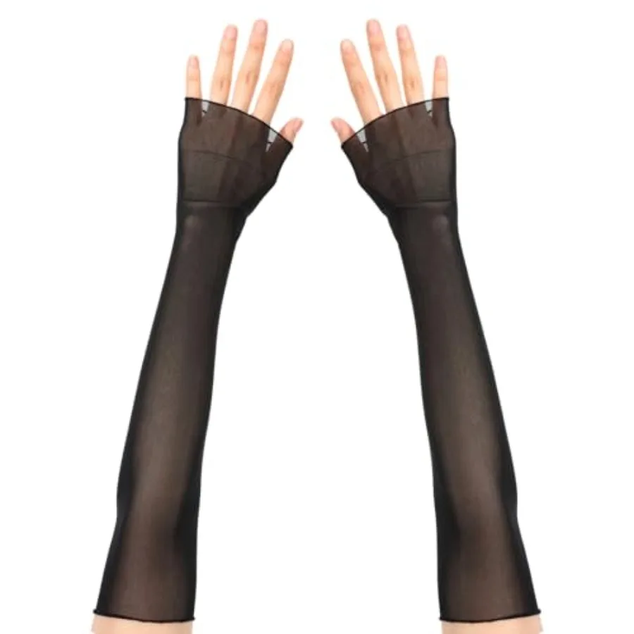 Black Gloves Women Formal Long Mesh Gloves, Elegant Fingerless Mittens Tulle Opera-Gloves Bridal Wedding Tea Party Dance Prom C