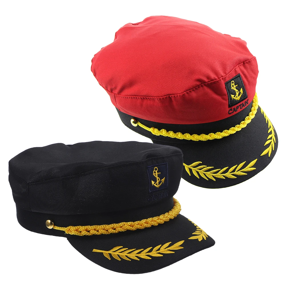

2Pcs Navy Hat Embroidered Sailor Cap Durable Breathable Fabric Classic Color Halloween Accessories Boat Captain Style