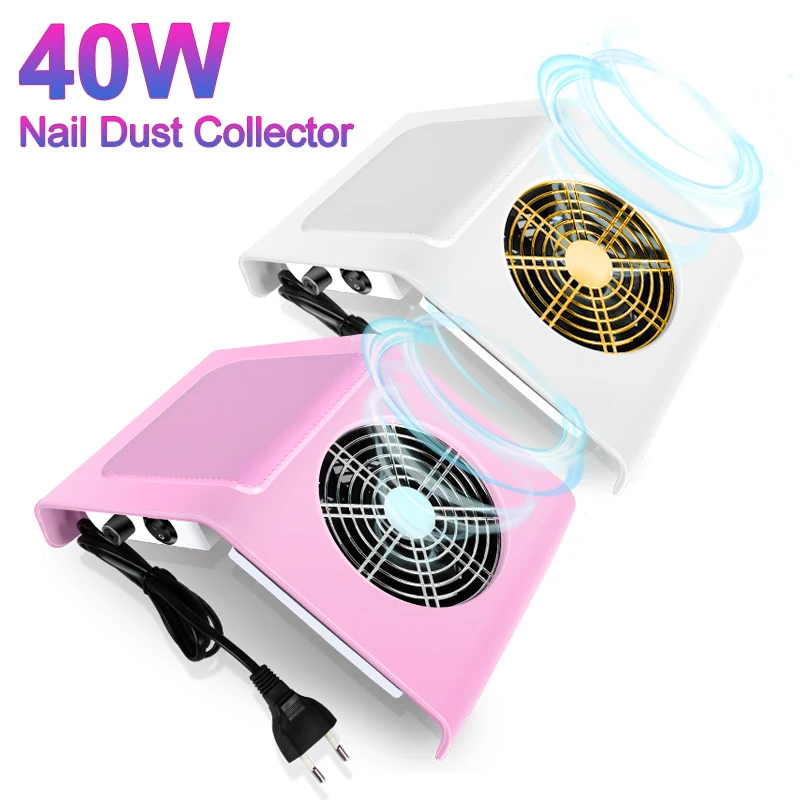 40W Pink or white Nail Dust Collector Nail Suction Fan Nail Dust Vacuum Cleaner Machine with 2 Dust Collecting Bag Salon Tools