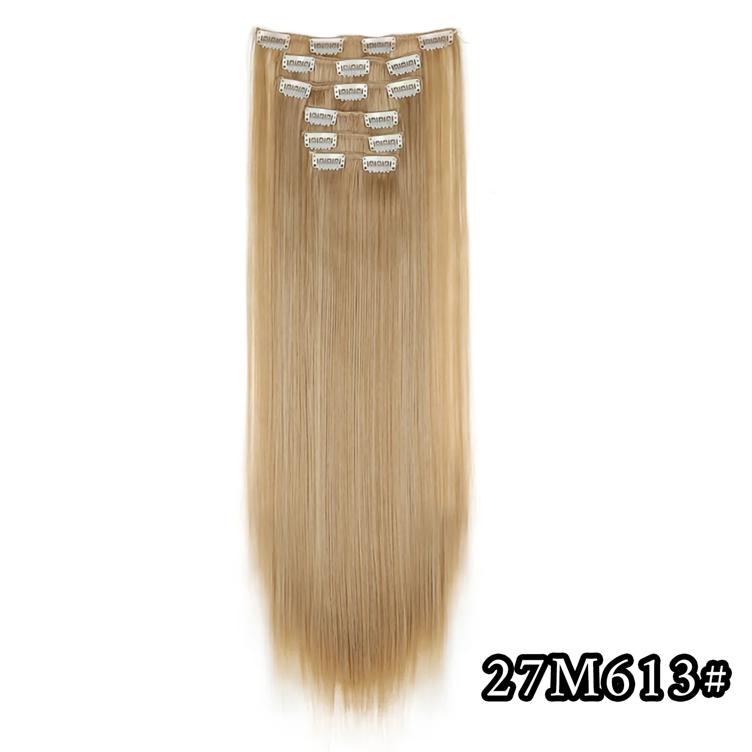 24 Zoll 16 Clips in Haarverlängerungen Lange glatte Frisur Synthetische blonde schwarze Haarteile Hitzebeständiges Kunsthaar Täglicher Gebrauch – Detail 28