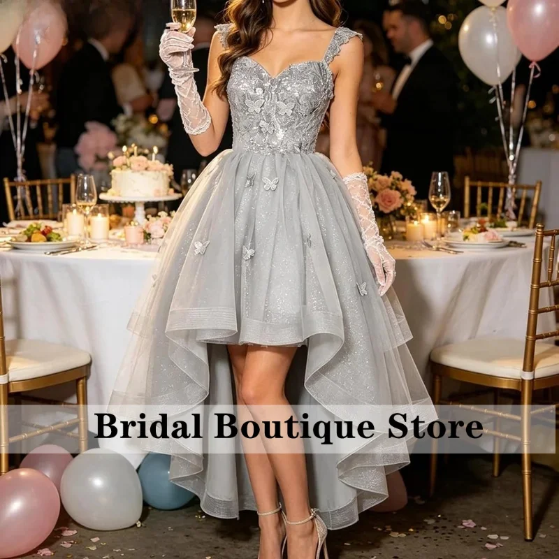 High Low Tulle Homecoming Dresses Glitter Off Shoulder Short Prom Dress Sequin Quinceanera DAMA Dress