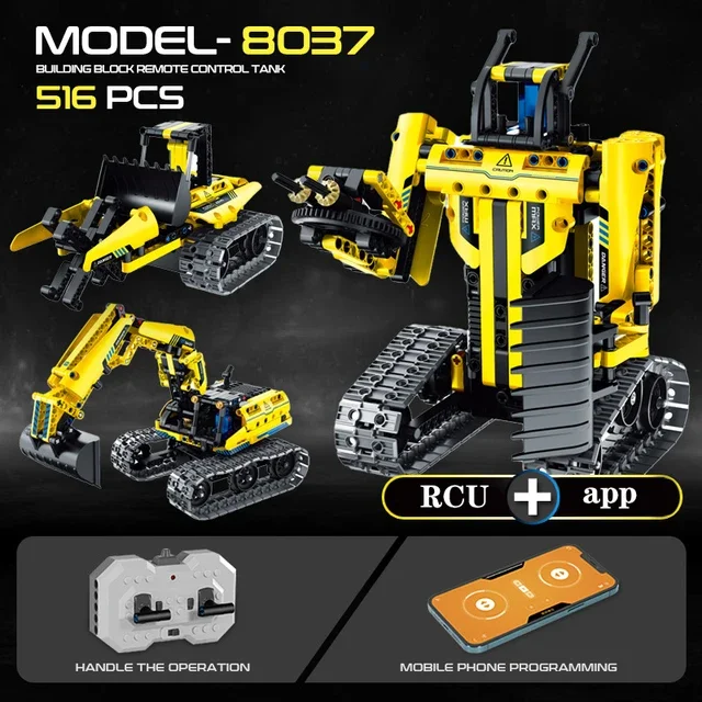 642 3 in 1 Vervorming Stad RC Robot Graafmachine Racewagen Bouwstenen Afstandsbediening Bulldozer Truck Bricks Speelgoed voor Kinderen