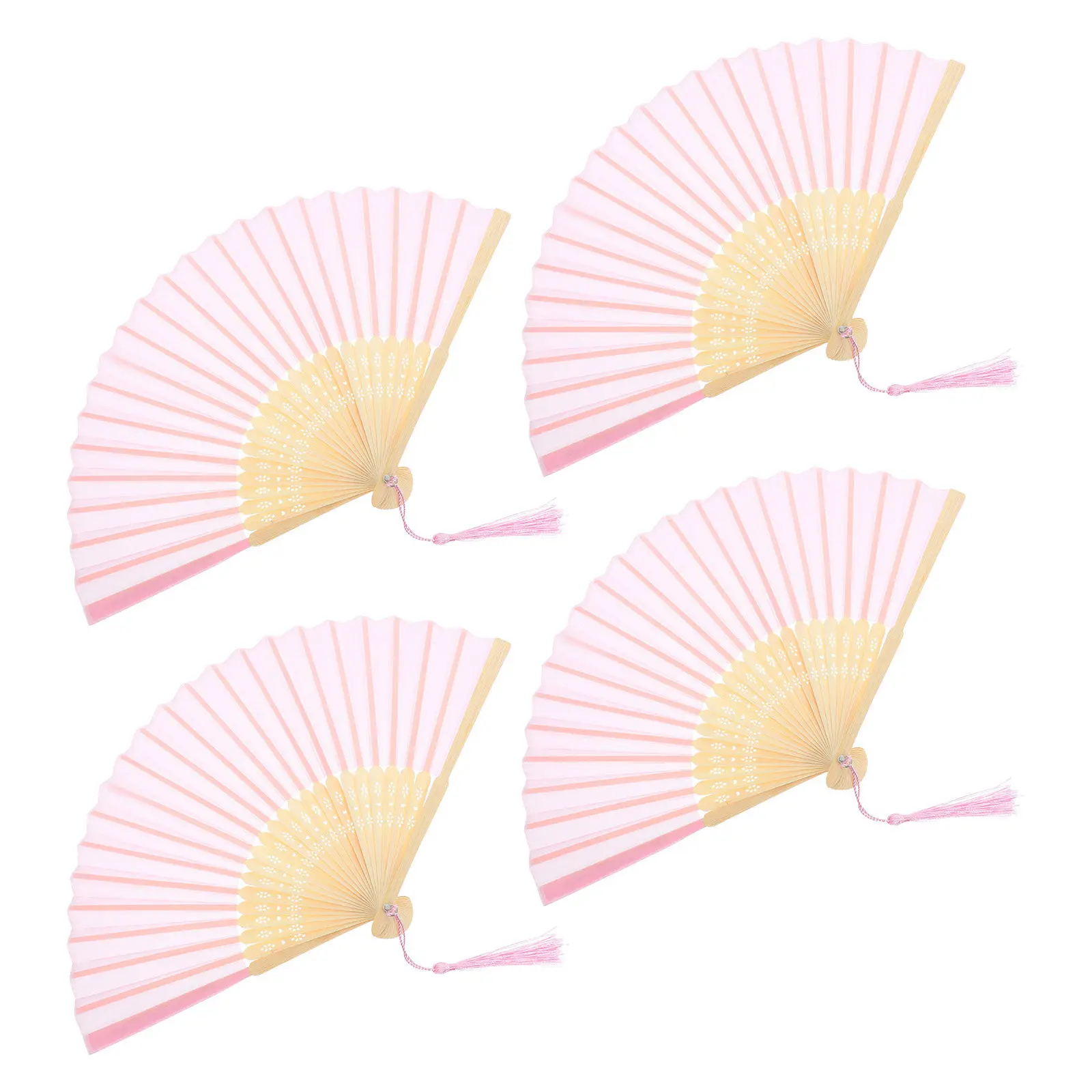 4Pcs Bamboo Silk Folding Fans Plain Portable Handheld Folding Fan for Wedding Bridal Shower Church Ceremony DIY Painting Craft