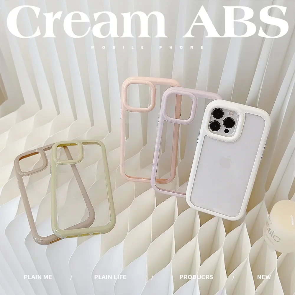 Ins Style Cream Color Acrylic Phone Case for IPhone16 15 14 12 13 11 Pro ProMax Plus X XR Shockproof Phone Cover