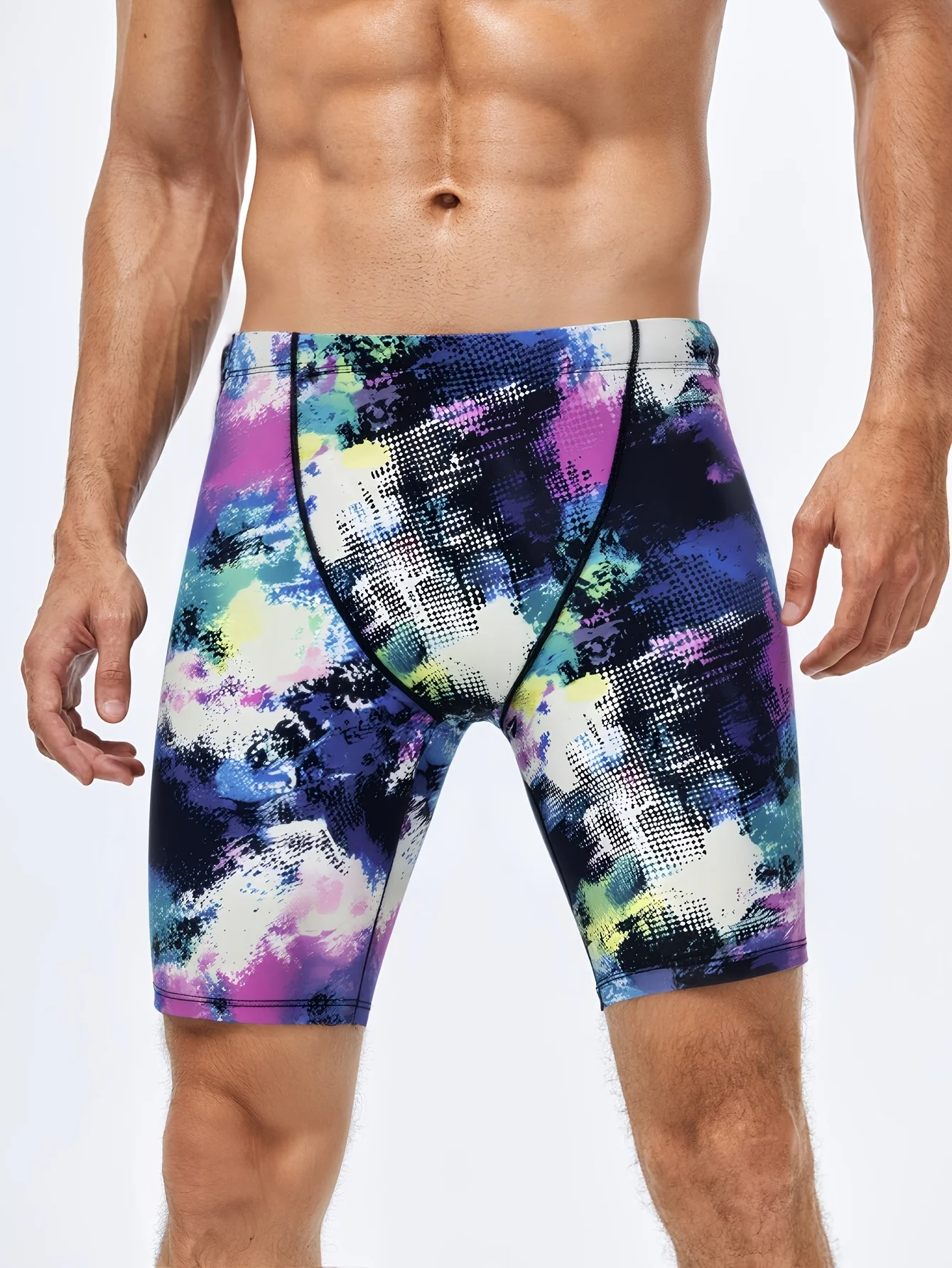 Men's tie dye printed tight swimsuits: a high stretch fast drying training swimming equipment suitable for summer swimming pools