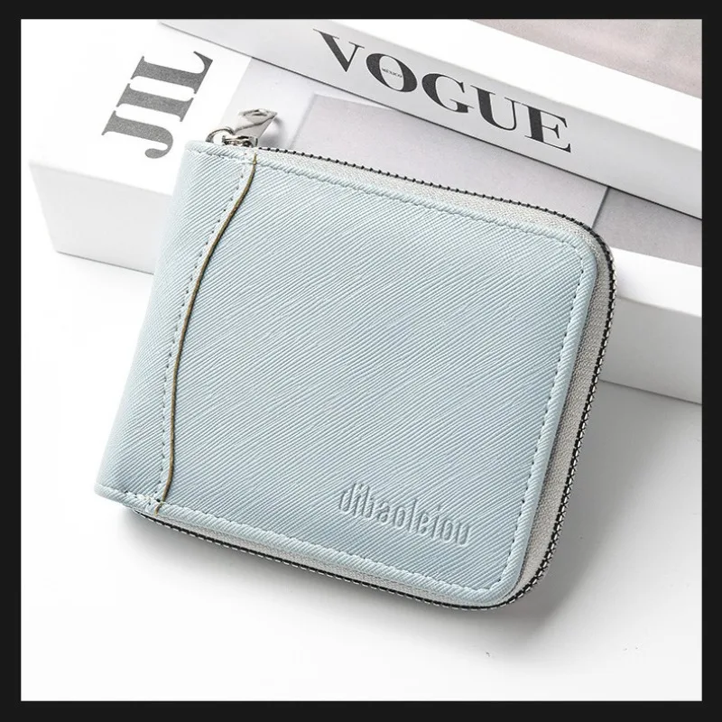 

Мужской кошелек на молнии, модный повседневный кошелек с несколькими отделениями для кредитных карт, портативный, двойной складной, однотонный, высококачественный, короткий кошелек