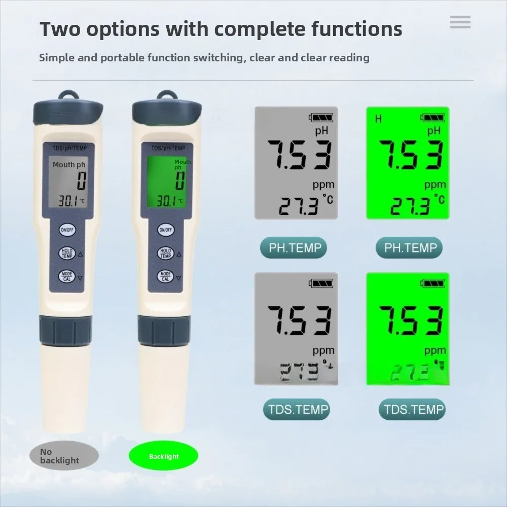 3 in 1 Water Quality Test Pen Backlit Display Multi-Parameter Digital Water Quality Monitor High Accuracy Water Quality Analyzer
