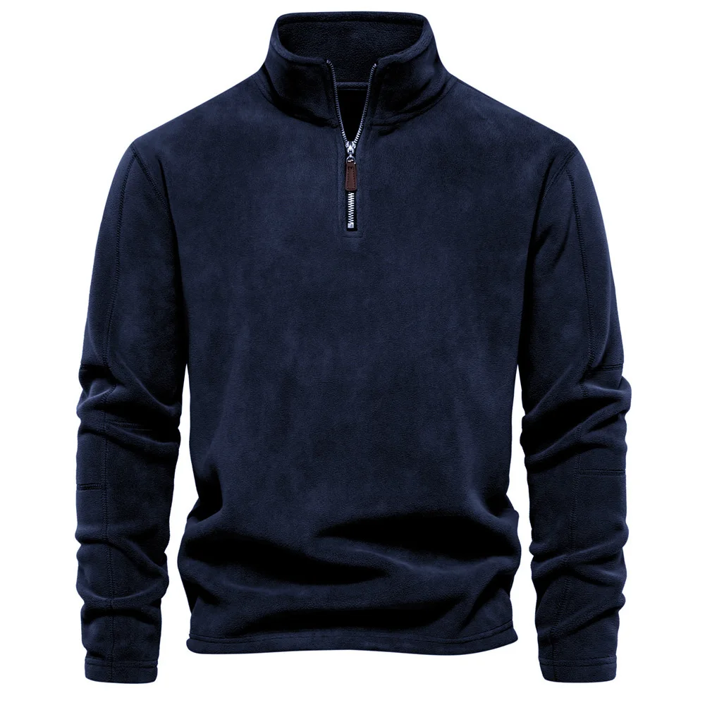 

Autumn Winter Men's Fashion Fleece Pure Color Stand Collar Sweatshirt Casual Long Sleeve Zipper Hoodie Soft Shell Mens Jacket