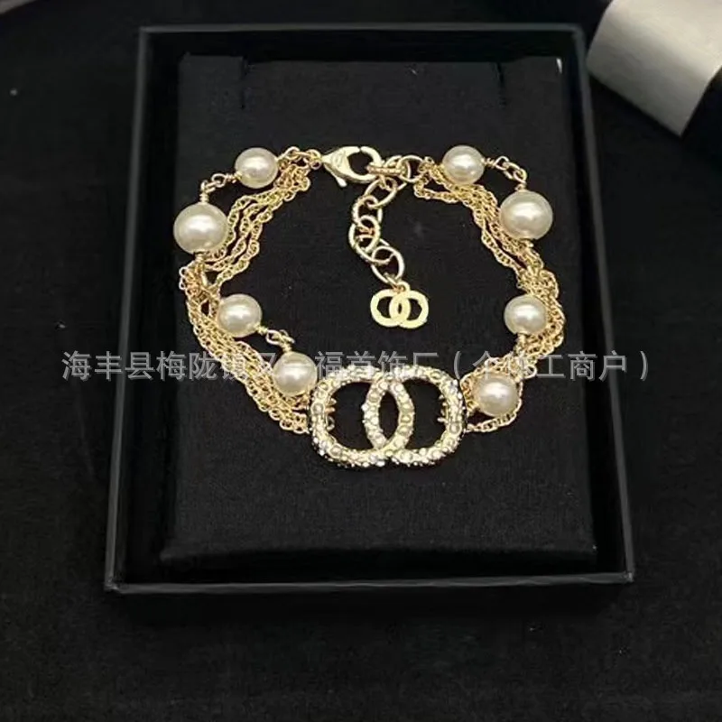 

Многослойный браслет с жемчугом Double C, модный, универсальный, стильный, высококачественное ювелирное украшение для женщин