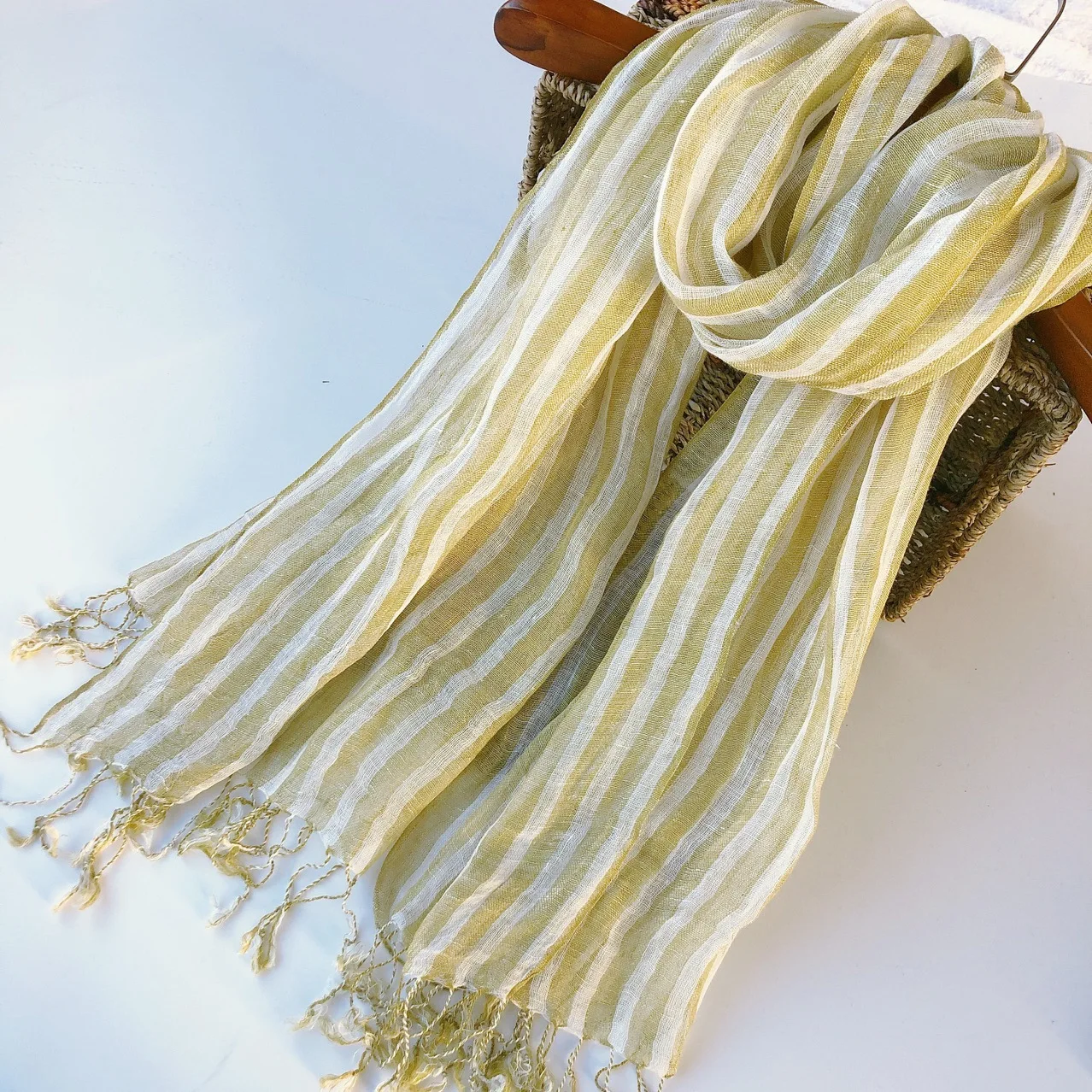 Spring/Summer Linen Yellow Striped Women\'s Scarf