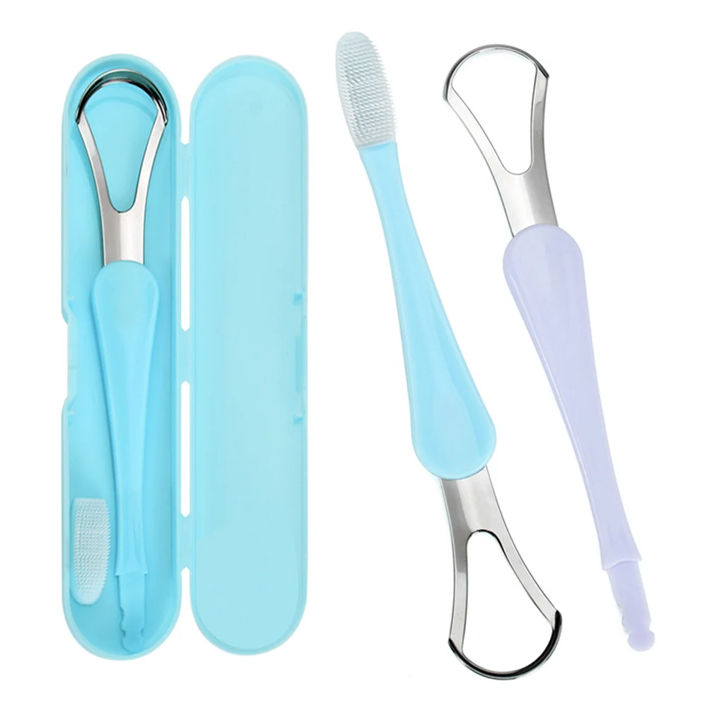 Dupla cabeça raspador de língua, aço inoxidável, reutilizável, ultra-fino, portátil, mais limpo, remover o mau hálito, Oral Care Tool, 1pc