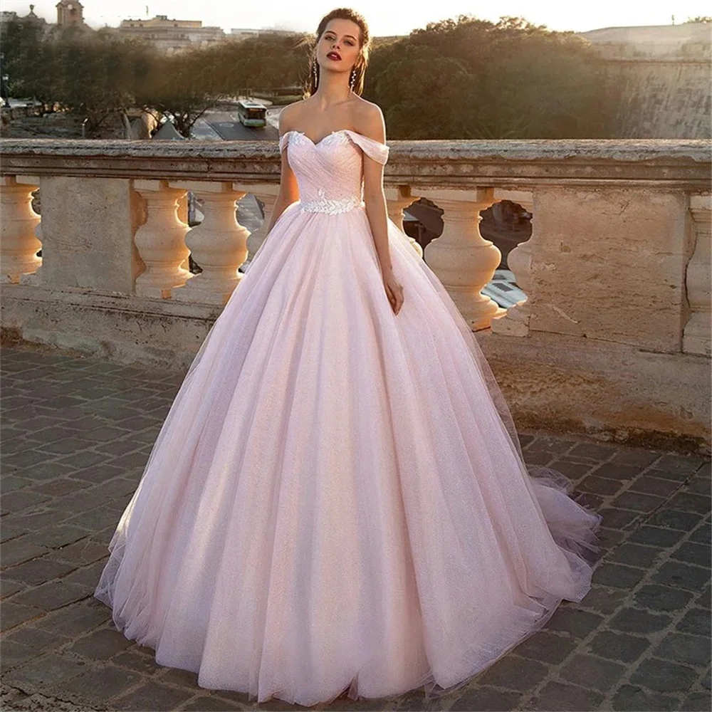 Manray Prinzessin Brautkleider Ballkleid funkelnd rosa schulter frei Glitzer Brautkleider Schatz schnüren Vestidos de Noiva