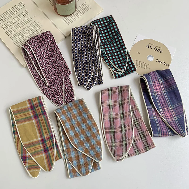 Headband Cotton Colorful Plaid Summer Garden Style Breathable Soft Lightweight Versatile Hair Wrap Neck Scarf Women Daily