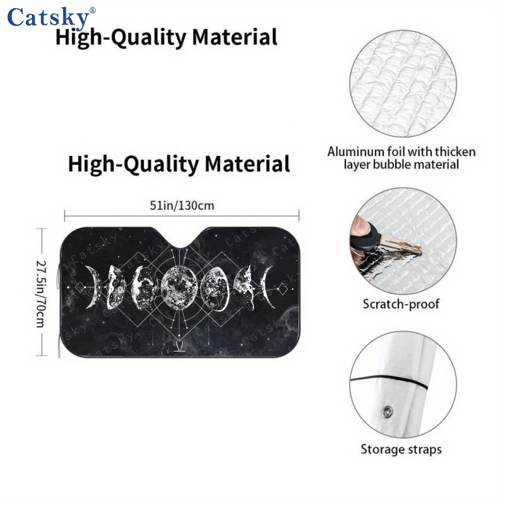 Black And White Illustration Of The Phases Of The Moon Car Auto Sunshades Car Sunshade, Front Window Sun Cover For Car, Auto Sun