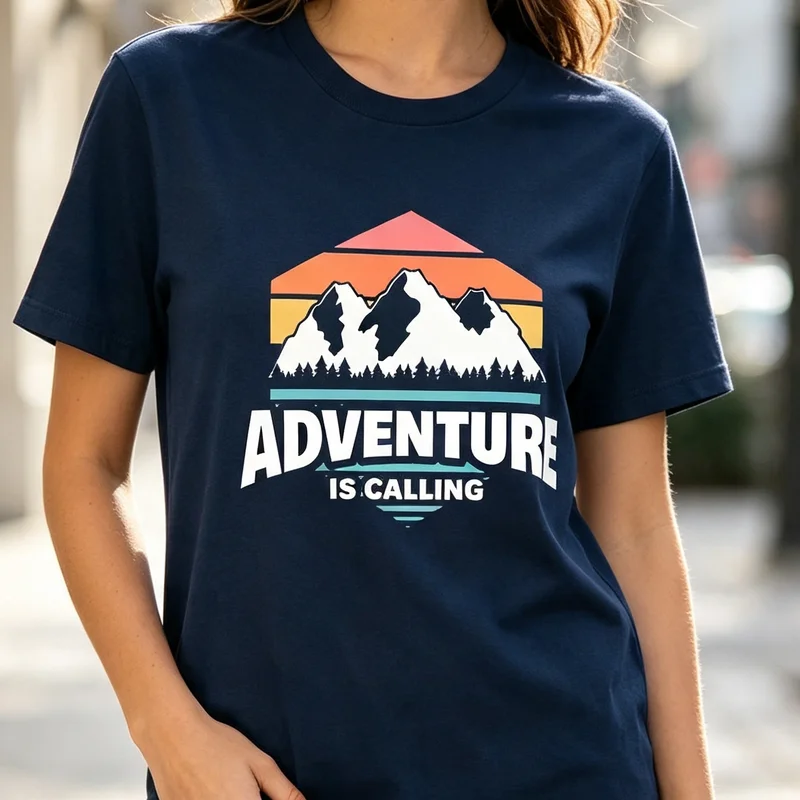 Adventure Is Calling T‑Shirt Vintage Sunset Mountain Cotton Tee Men Women Outdoor Adventure Hiking Camping Nature‑lover Casual