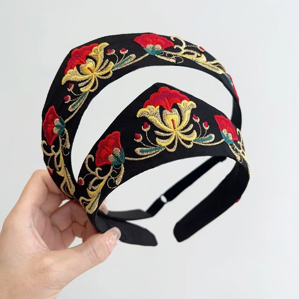 New Floral Embroidery Velvet Headband Smooth Texture Black Hairpin Headband Elastic Hair Hoop Girls