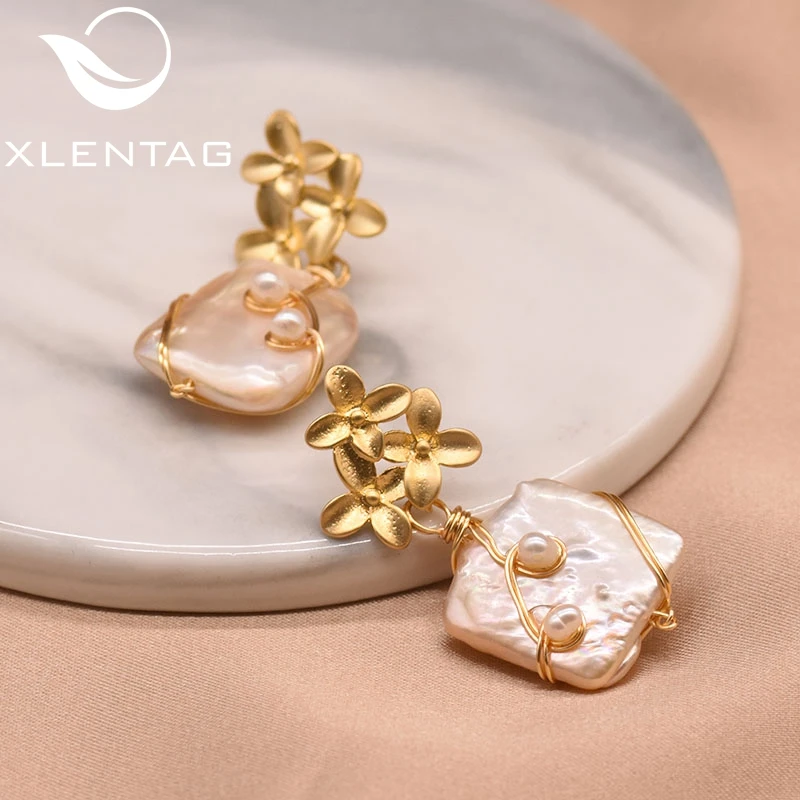 Natural Baroque Square Pearl Earrings Original Design Handmade Flower Drop Earrings for Women Fine Jewelry GE0754