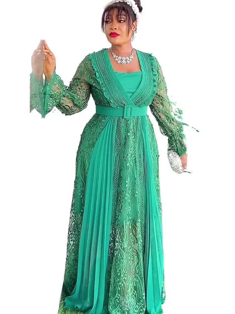 

Plus Size African Party Dresses for Women 2025 New Fashion Dashiki Ankara Lace Wedding Gowns Elegant Robes Muslim Maxi Dress