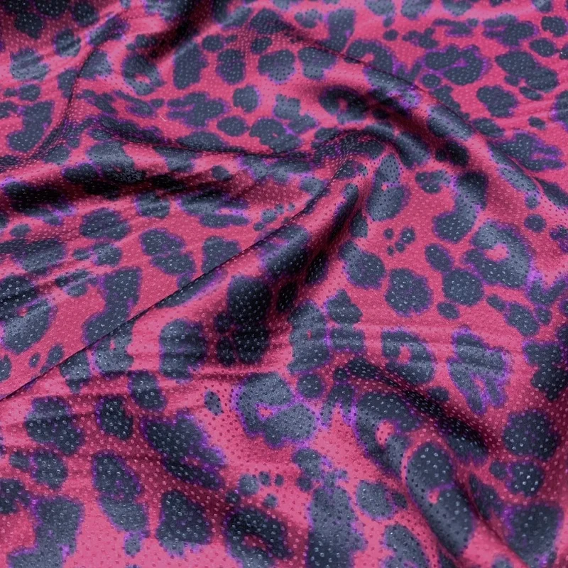 

1 meter 100% Mulberry Silk 16 momme Jacquard Silk Fabric Red with Black Leopards Printed 138cm 54" wide by the yard JX139