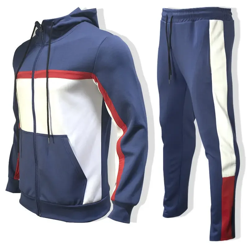 

Men's Spring - Autumn Casual Sportswear Set: Hooded, Loose - fitting with Color - blocking Design