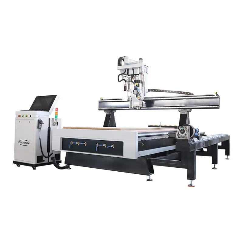 CNC1325 four-axis woodworking milling machine is equipped with laser marking head and side rotation shaft